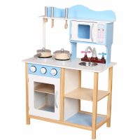 מטבח לילדים מעץ בצבע לבן בשילוב תכלת