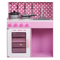 מטבח מפואר מעץ לילדים , דגם רון בצבע ורוד, כולל כלי מטבח,מקרר עם בר מים, כיריים, תנור, מיקרוגל, כיור עם ברז