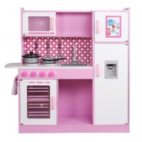 מטבח מפואר מעץ לילדים , דגם רון בצבע ורוד, כולל כלי מטבח,מקרר עם בר מים, כיריים, תנור, מיקרוגל, כיור עם ברז