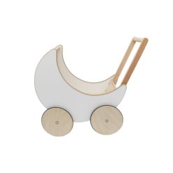 עגלת בובה רטרו והליכון מעץ עם גלגלים מונעי החלקה לשיפור מיומנות הליכה של פעוטות בצבעי לבן ועץ