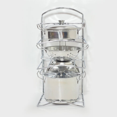 סט כלי מטבח לילדים מנירוסטה הכולל סיר ומכסה, מסננת ומעמד מדהים לאחסון וייבוש כלי מטבח לבישול ואפייה – תמונה 2