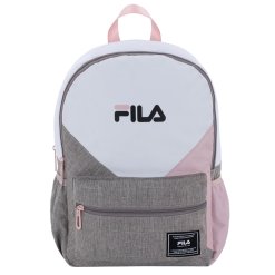 תיק פילה 3 תאים מבית FILA בעיצוב אופנתי בצבעי לבן, ורוד ואפור.
