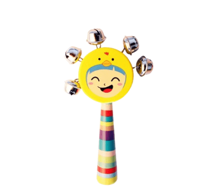 רעשן יד מעץ 5 פעמונים במגוון צבעים