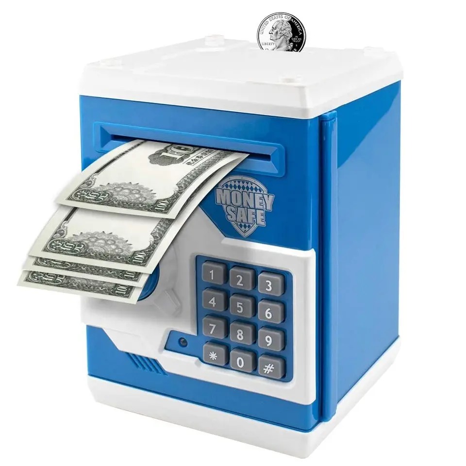 קופת חיסכון אלקטרונית לילדים בעיצוב כספת בנק במגוון צבעים לעידוד ופיתוח חיסכון