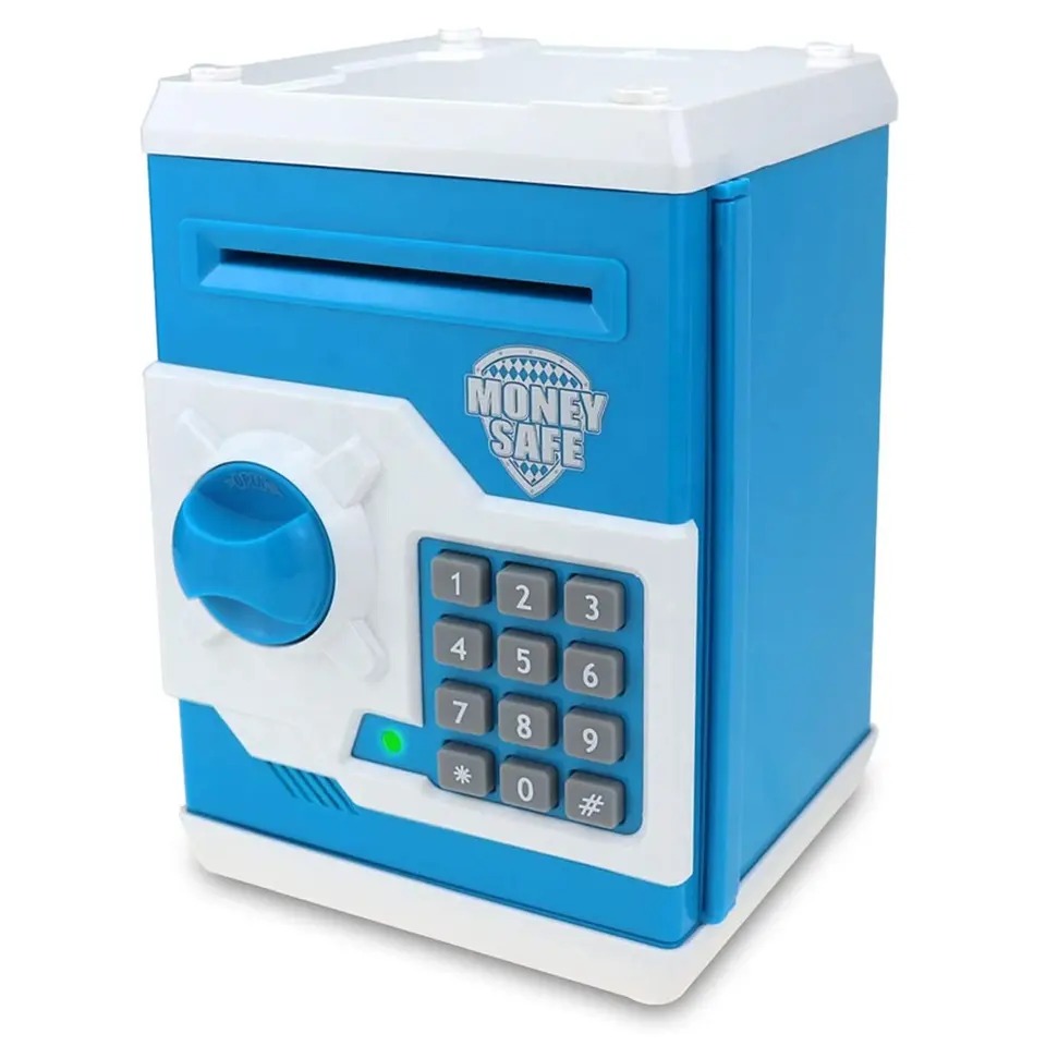 קופת חיסכון אלקטרונית לילדים בעיצוב כספת בנק במגוון צבעים לעידוד ופיתוח חיסכון