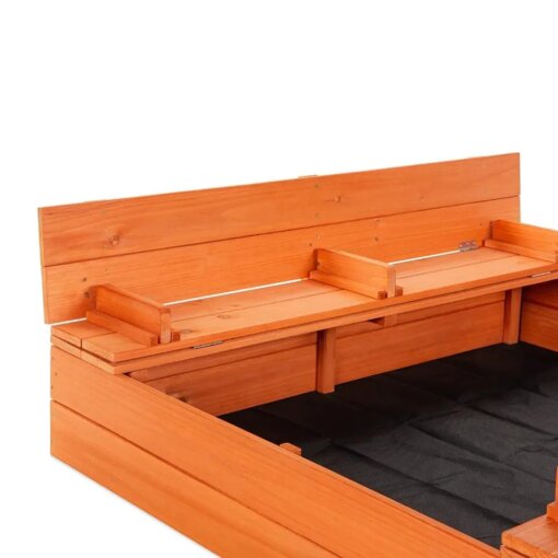 ארגז חול נפתח לחצר עשוי מעץ אורן איכותי עם מכסה וספסלי ישיבה בצבעי עץ טבעי 120X120X20