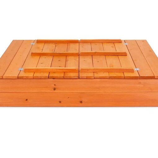 ארגז חול נפתח לחצר עשוי מעץ אורן איכותי עם מכסה וספסלי ישיבה בצבעי עץ טבעי 120X120X20