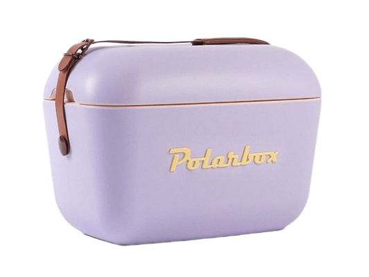 צידנית צבעונית Polarbox בצבע סגול צהוב עם רצועת עור חומה 12 ליטר (1)