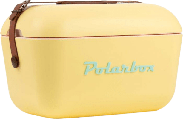 צידנית צבעונית Polarbox בצבע צהוב טורקיז ורצועת עור חומה 12 ליטר