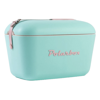 צידנית צבעונית Polarbox בצבע תכלת צהוב עם רצועת עור חומה 12 ליטר (2)