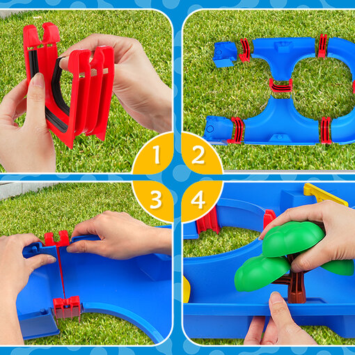 משחק פעילות מים להרכבה מפלסטיק לילדים כולל 39 חלקים למשחק פעילותי ומאתגר במים או חול לפיתוח תיאום עין יד, יצירתיות ודמיון.