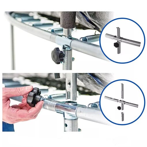 טרמפולינה פייבר בצבעי כחול וצהוב כולל רשת הגנה הדוקה פנימית, כיסוי מגן לקפיצים ופתח לכניסה ויציאה מאובטח קוטר 1.83 מטר,6 FIT