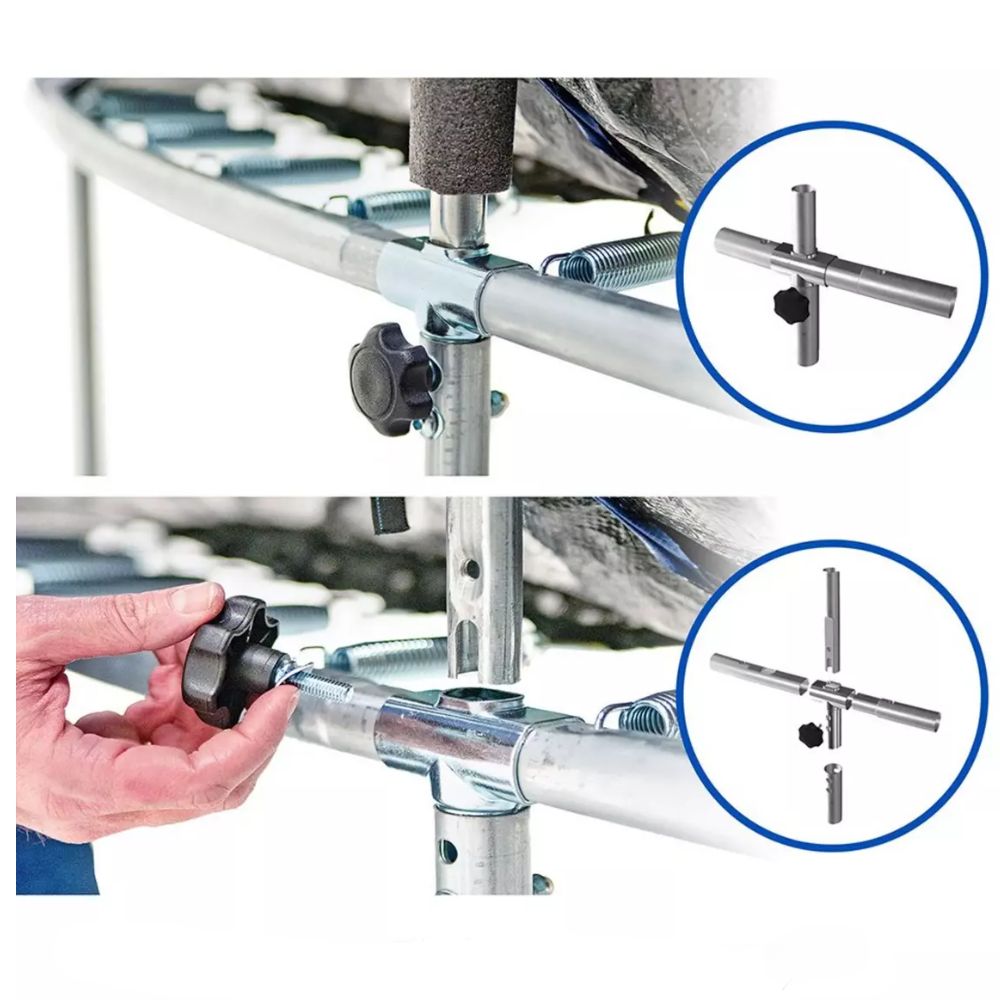 טרמפולינה פייבר בצבעי כחול וצהוב כולל רשת הגנה הדוקה פנימית, כיסוי מגן לקפיצים ופתח לכניסה ויציאה מאובטח קוטר 1.83 מטר,6 FIT