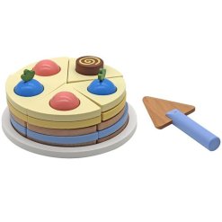 עוגת יום הולדת צעצוע מעץ לילדים כולל נרות צבעוניים, שלל פירות ותוספי קישוט