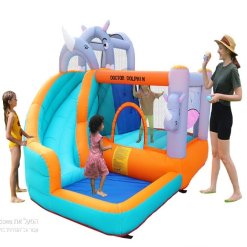 מתנפח גדול + משטח קפיצה + מגלשה + קיר טיפוס + ברכה קטנה Doctor Dolphin – תמונה 2
