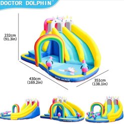 פארק מים חד קרן מתנפח עם מגלשה וקיר טיפוס Doctor Dolphin – תמונה 2