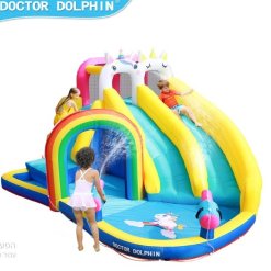 פארק מים חד קרן מתנפח עם מגלשה וקיר טיפוס Doctor Dolphin