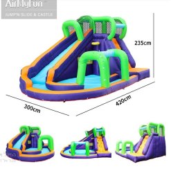 Airmyfun מתנפח פארק מים עם מגלשות מים כפולות, מקפצה אופציית שימוש רטוב ויבש, בריכת מים ענקית עמידה ועבה במיוחד – תמונה 3