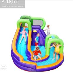 Airmyfun מתנפח פארק מים עם מגלשות מים כפולות, מקפצה אופציית שימוש רטוב ויבש, בריכת מים ענקית עמידה ועבה במיוחד – תמונה 2
