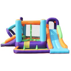 טירת האקשן הצבעונית: מתקן מתנפח 5 ב-1 עם מגלשה כפולה ובריכה | 82003 AirMyFun