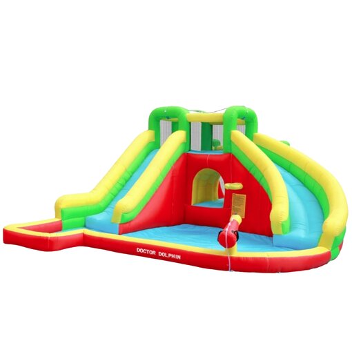 מתקן מים מתנפח ענק דוקטור דולפין Adventure – שתי מגלשות, מנהרה ובריכת שיכשוכית | 73018