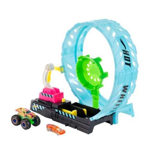2Hot Wheels- מאנסטר טראק מסלול לופ זוהר בחושך+ 2 רכבים