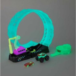 32Hot Wheels- מאנסטר טראק מסלול לופ זוהר בחושך+ 2 רכבים