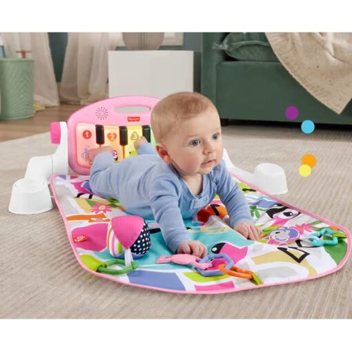 3משטח פעילות עם פסנתר, אורות וצלילים בצבע ורוד מבית Fisher Price