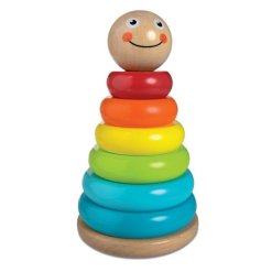 מגדל טבעות מתנדנד מעץ 7 חלקים - צבעוני Pit Toys
