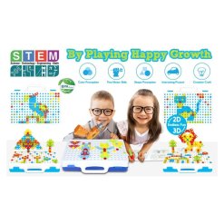 ערכת קידוח והרכבה לילדים – 258 חלקים עם מברגה חשמלית וכלי עבודה – תמונה 2