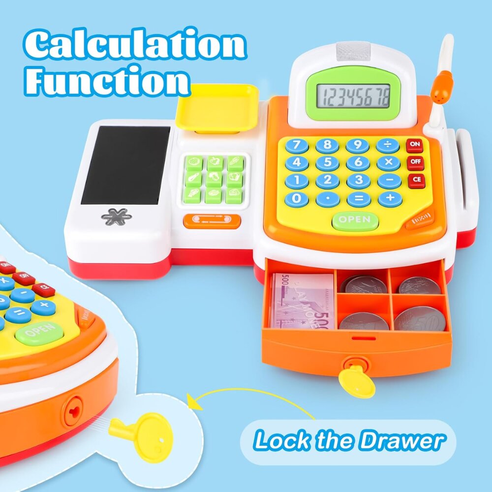 קופה רושמת לילדים – משחק חינוכי עם סל קניות, כסף צעצוע ומיקרופון – תמונה 4