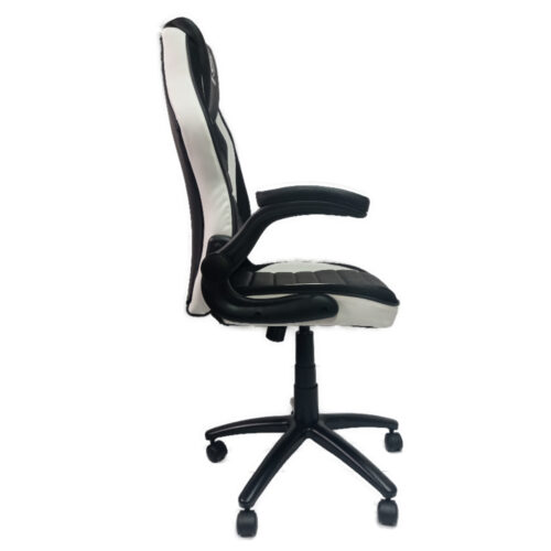 כיסא גיימינג BASIC איכותי מעוצב ונוח עם משענת מתכוונת בצבעים שחור ולבן – תמונה 4