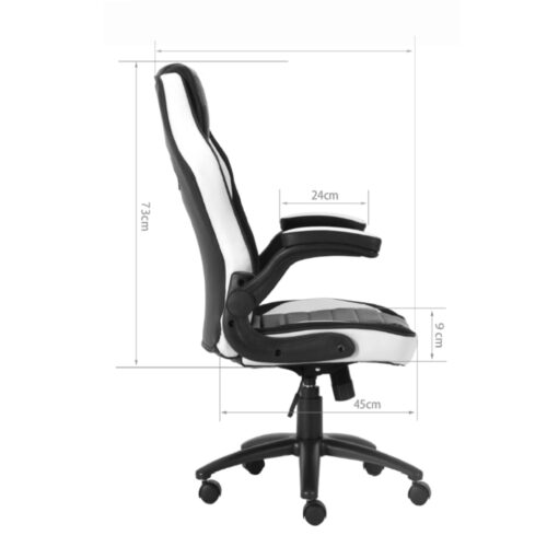 כיסא גיימינג BASIC איכותי מעוצב ונוח עם משענת מתכוונת בצבעים שחור ולבן – תמונה 6