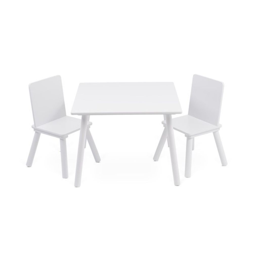 סט שולחן וכיסאות מעץ מלא לילדים - בצבע לבן