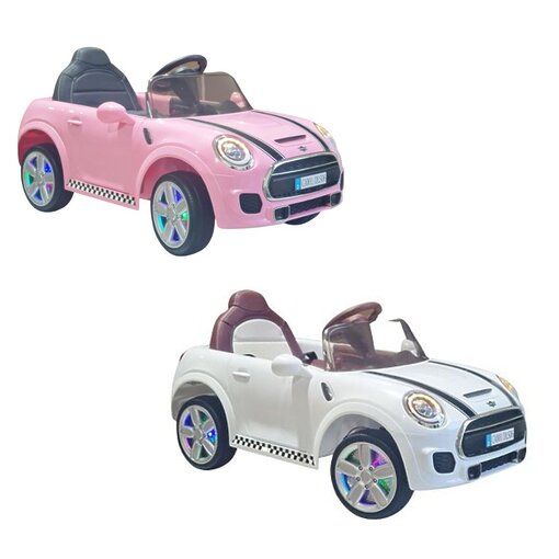תואם מיני קופר ממונע לילדים 12V שלט חכם עם תאורת LED ומוזיקה מובנית עם תאורה בגלגלים