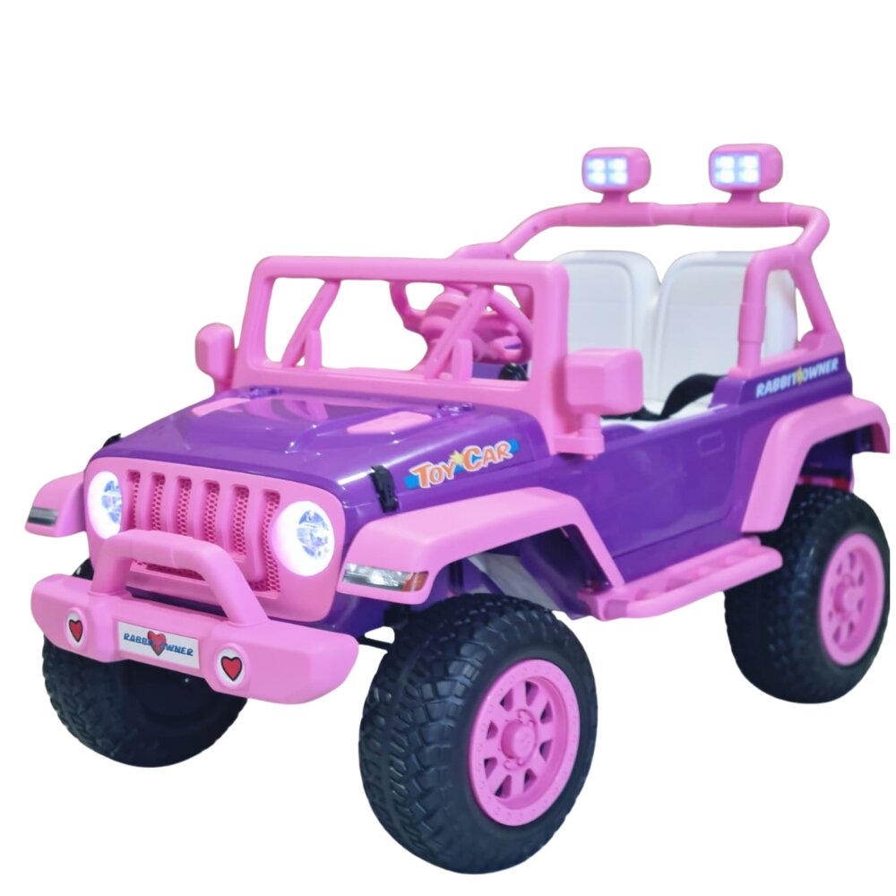 ג'יפ נסיכות 4X4 ממונע לילדים 12V שלט חכם עם תאורת LED ומוזיקה מובנית בצבע ורוד