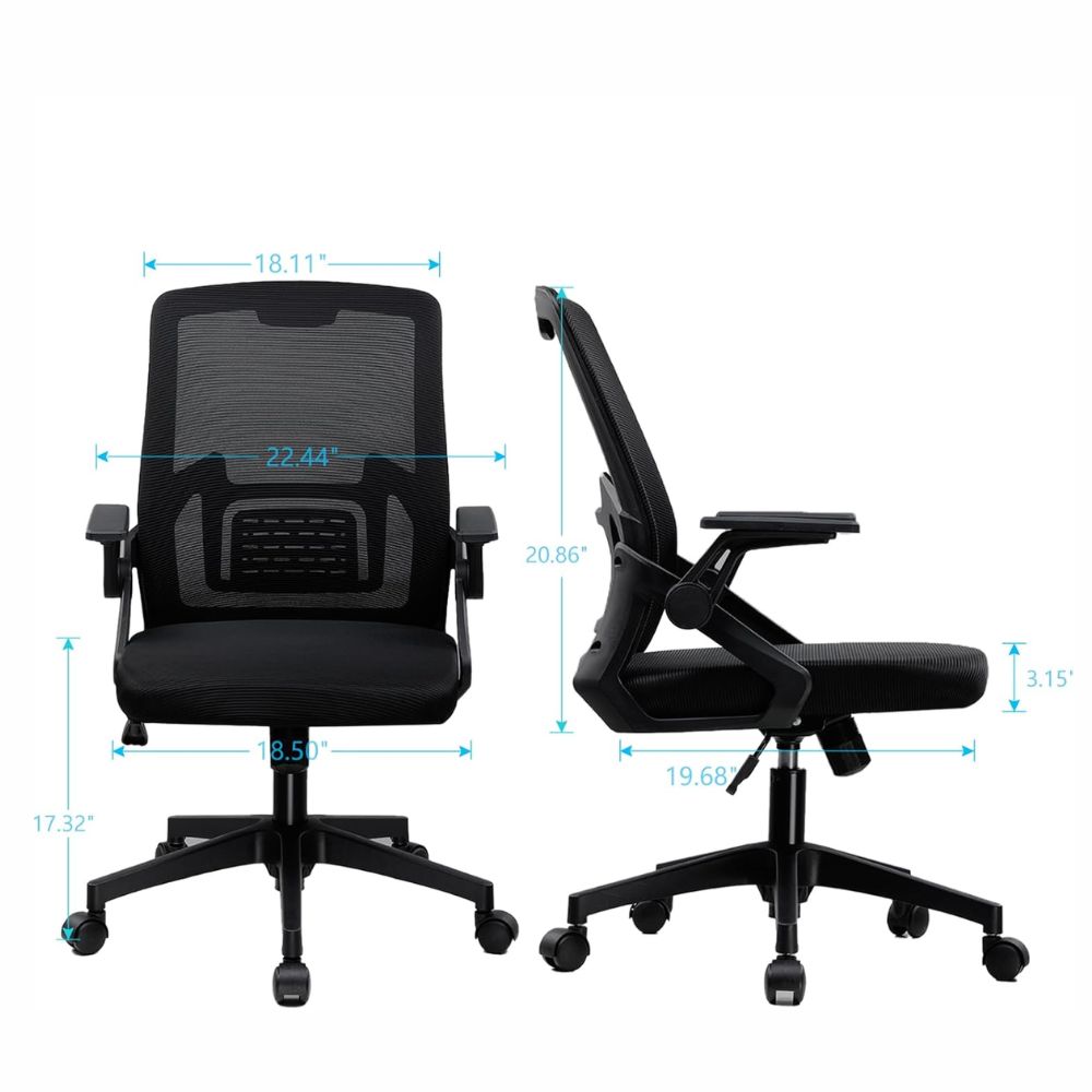 כיסא משרדי ארגונומי עם משענות יד מתכווננות ומושב רשת - שחור – תמונה 2