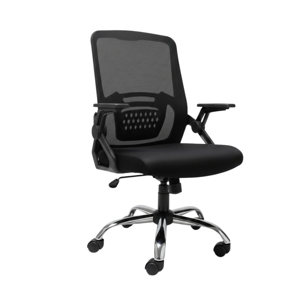 כיסא משרדי ארגונומי עם משענות יד מתכווננות ומושב רשת - שחור