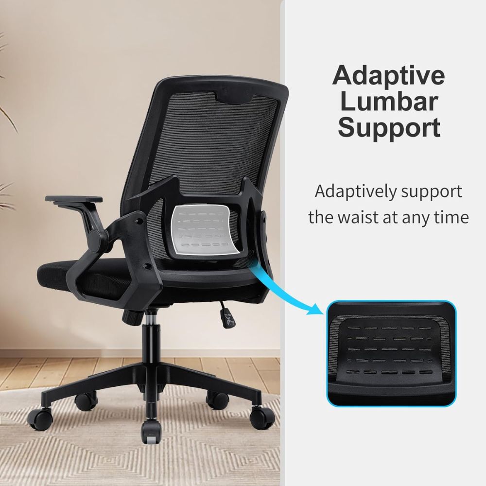 כיסא משרדי ארגונומי עם משענות יד מתכווננות ומושב רשת - שחור – תמונה 3