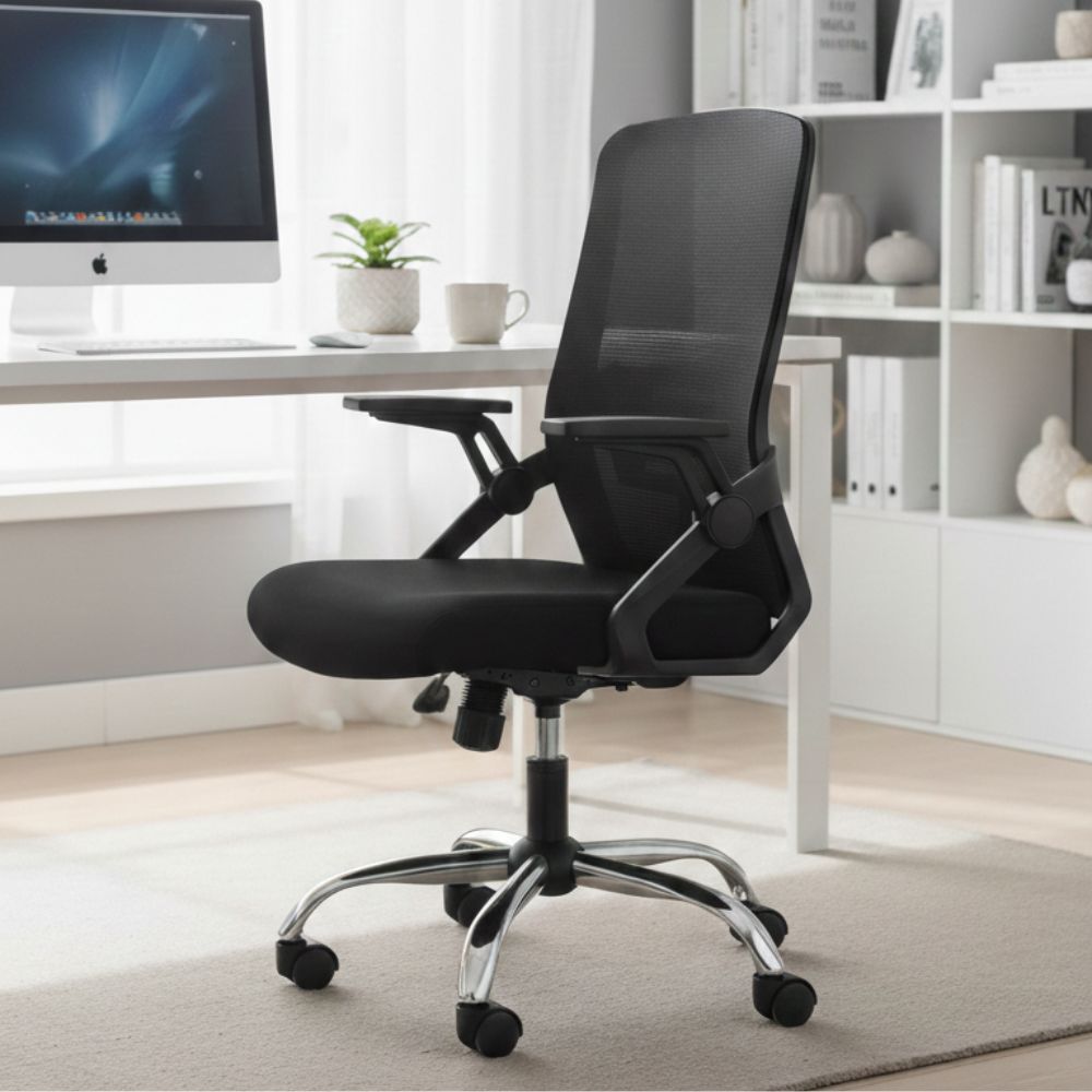 כיסא משרדי ארגונומי עם משענות יד מתכווננות ומושב רשת - שחור – תמונה 6