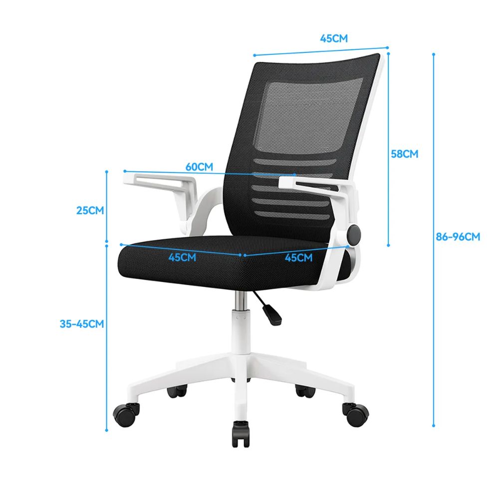 כיסא משרדי ארגונומי עם משענות יד ותמיכת גב – בצבע לבן – תמונה 2