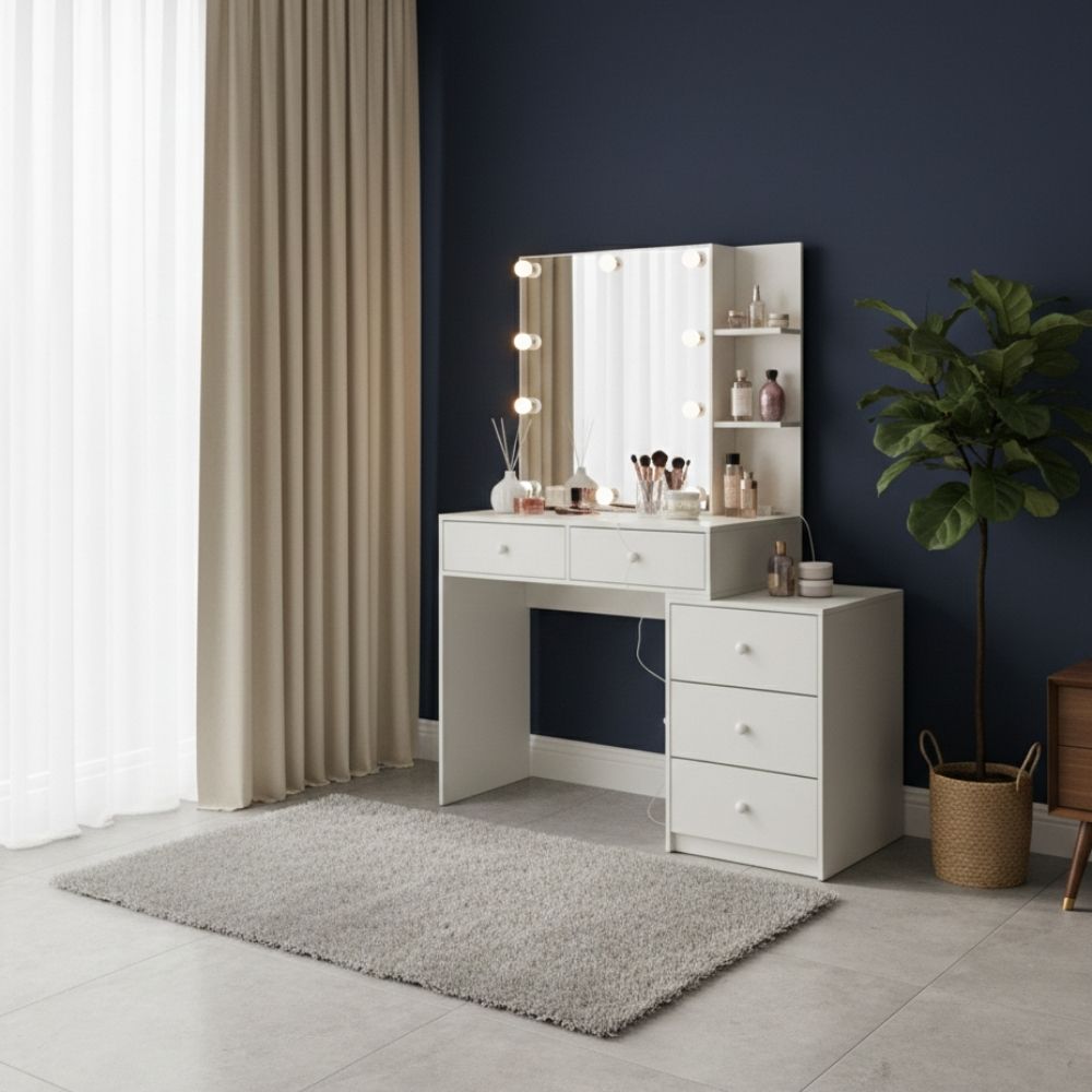 שידת איפור דגם מורן – עיצוב אלגנטי עם אחסון מושלם ותאורה – תמונה 3