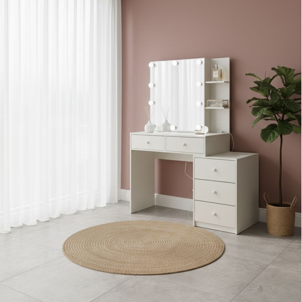 שידת איפור דגם מורן – עיצוב אלגנטי עם אחסון מושלם ותאורה – תמונה 2