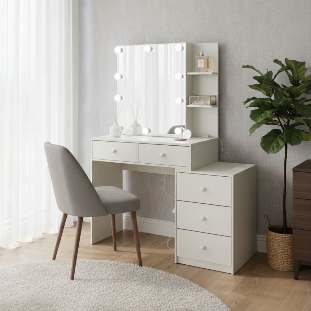 שידת איפור דגם מורן – עיצוב אלגנטי עם אחסון מושלם ותאורה – תמונה 4