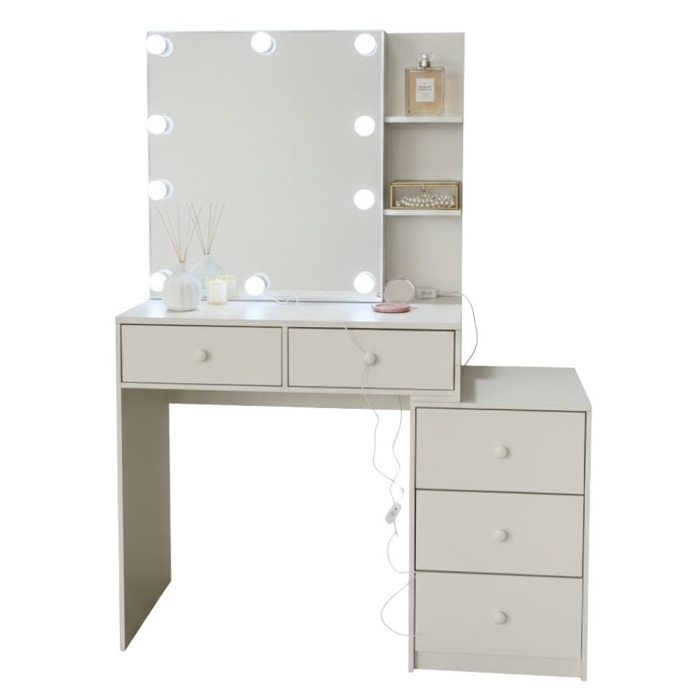 שידת איפור דגם מורן – עיצוב אלגנטי עם אחסון מושלם ותאורה