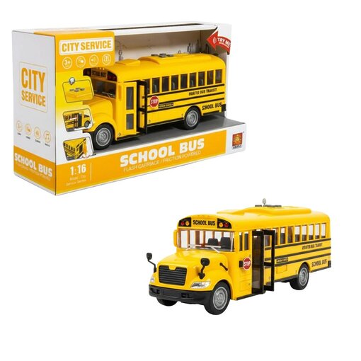 אוטובוס בית ספר צהוב אינטראקטיבי - דגם עם אורות, צלילים ודלתות נפתחות