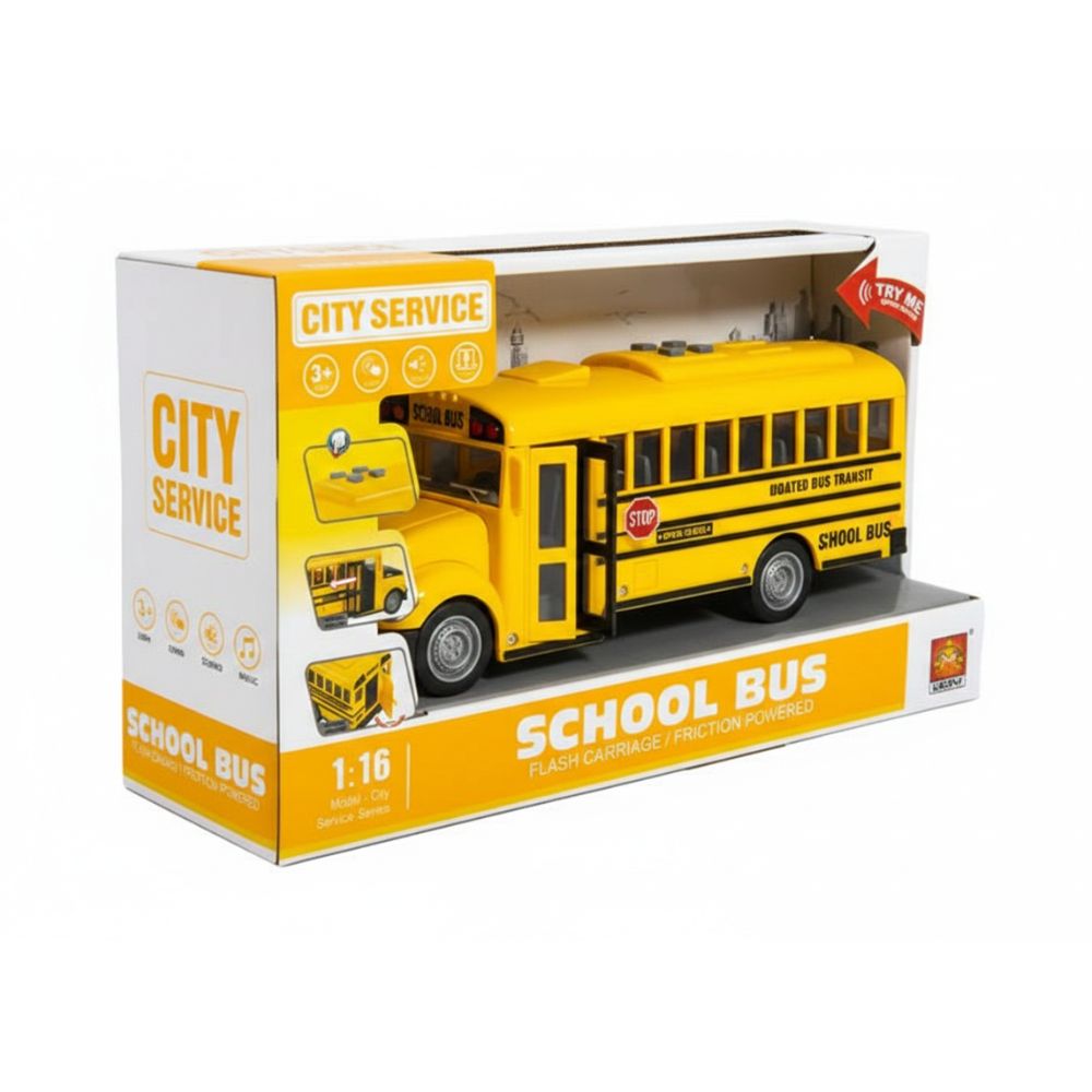 אוטובוס בית ספר צהוב אינטראקטיבי - דגם עם אורות, צלילים ודלתות נפתחות – תמונה 2