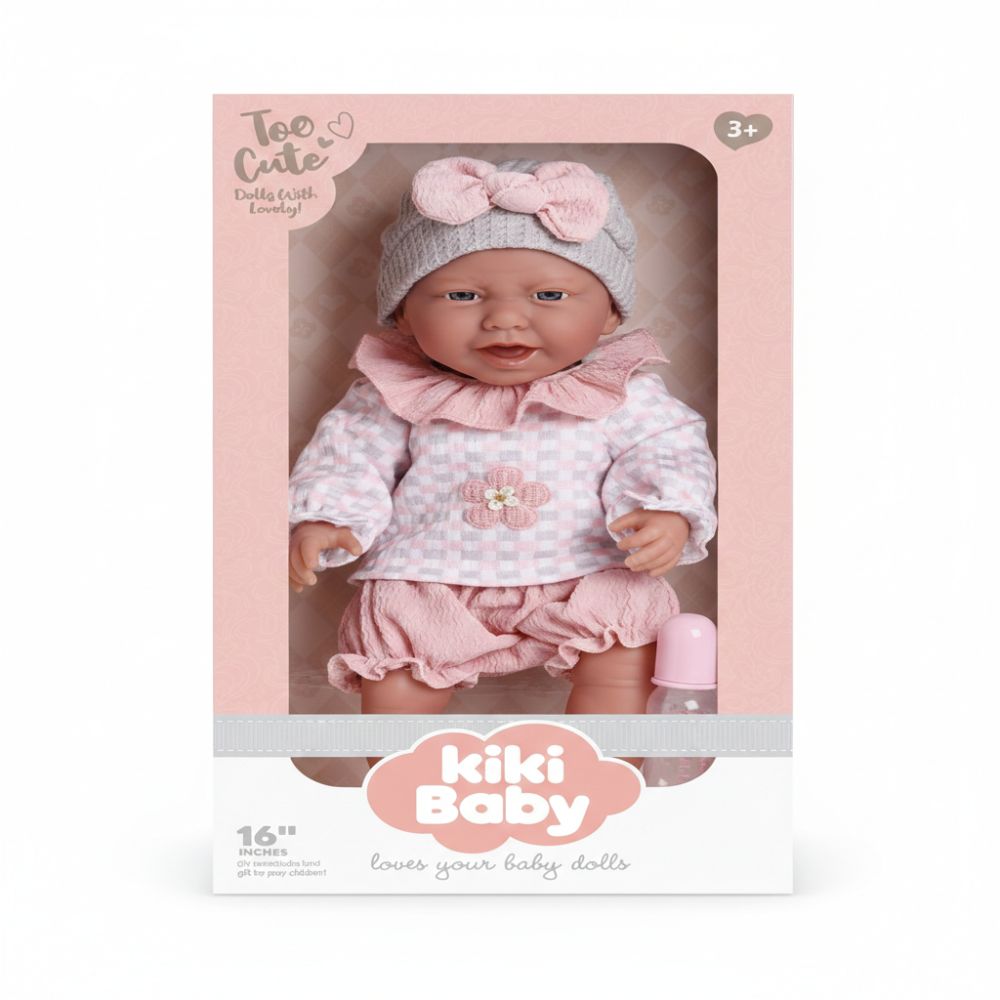 בובת תינוקת – סט לבוש ורוד, בקבוק ומוצץ