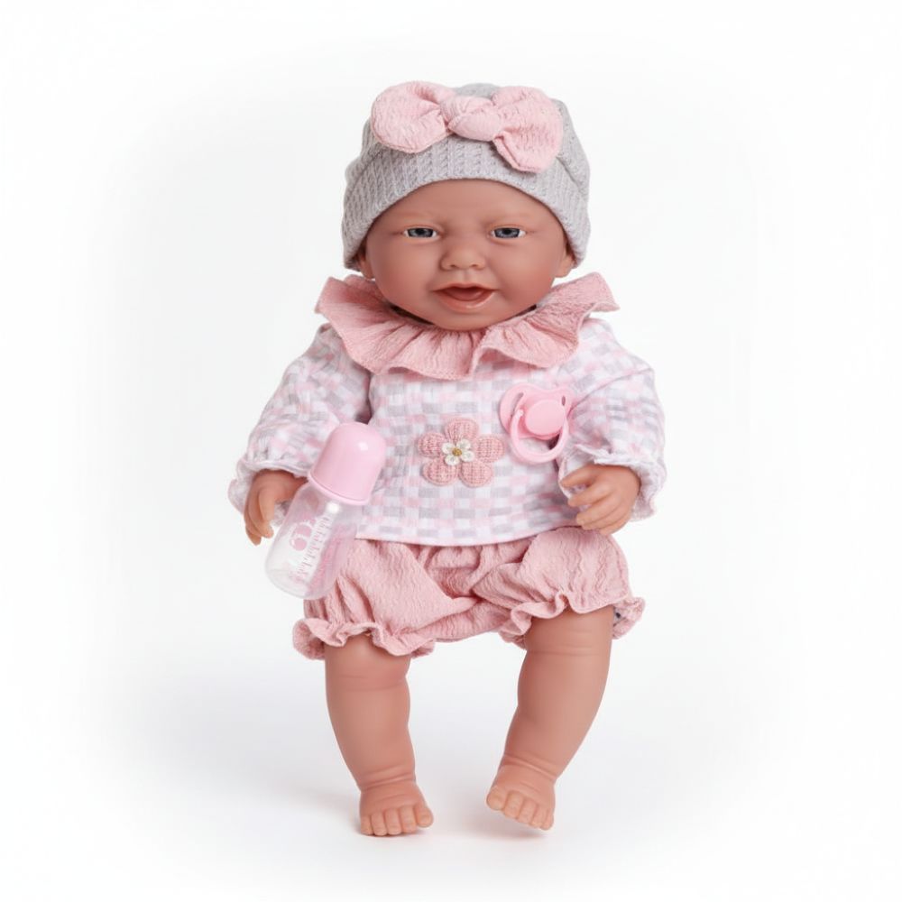 בובת תינוקת – סט לבוש ורוד, בקבוק ומוצץ – תמונה 2