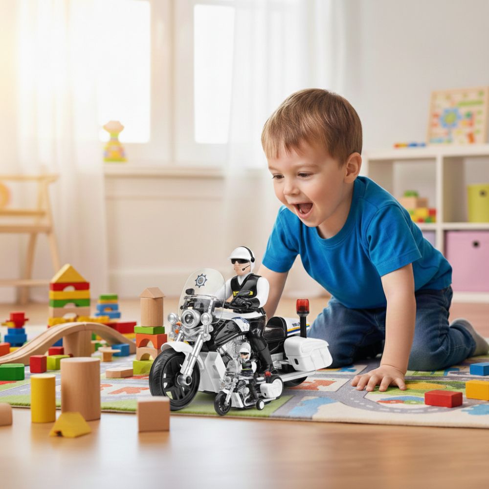 אופנוע משטרה פרימיום לילדים הכולל אורות מהבהבים, צלילי סירנה ומנגנון נסיעה – תמונה 2